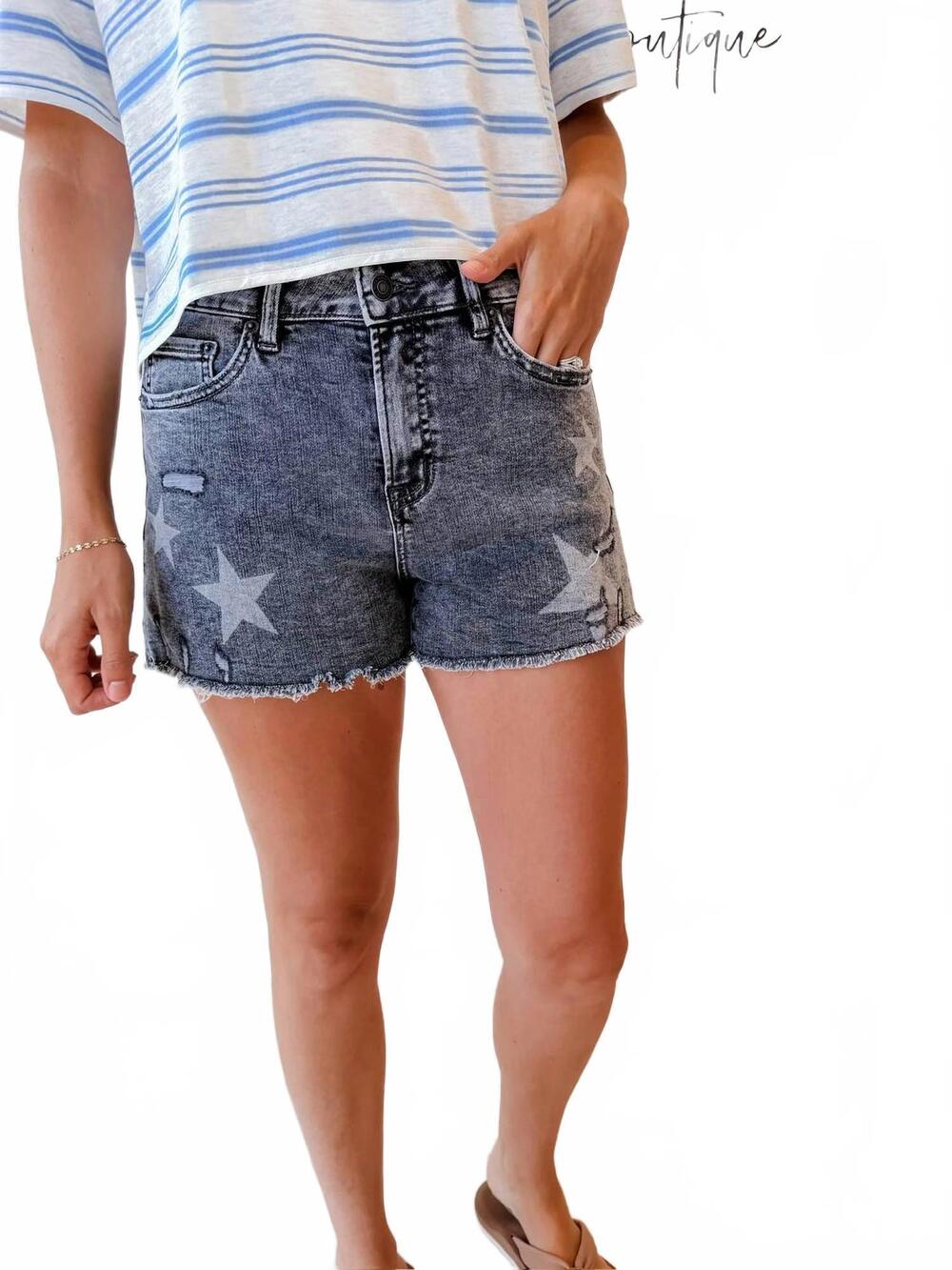 NEW MICA star denim shorts in light black